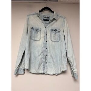Express Denim Shirt Womens Large Light Blue Good‎ Button Down Cotton Long Sleeve